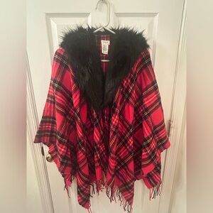 J. Crew Red and Black Plaid Poncho/Shawl